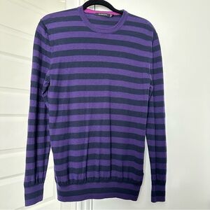 Bugatchi Men's Purple and Black Striped Crewneck Sweater